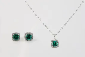 17" 14k White Gold Diamond & Emerald Earring & Necklace Set (6.29g.)