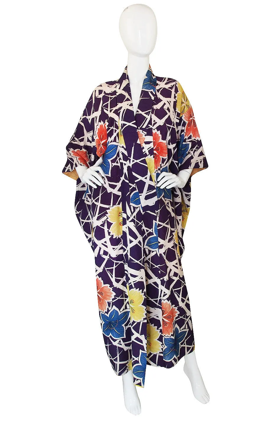 1930s Bright Purple Floral Print Kimono