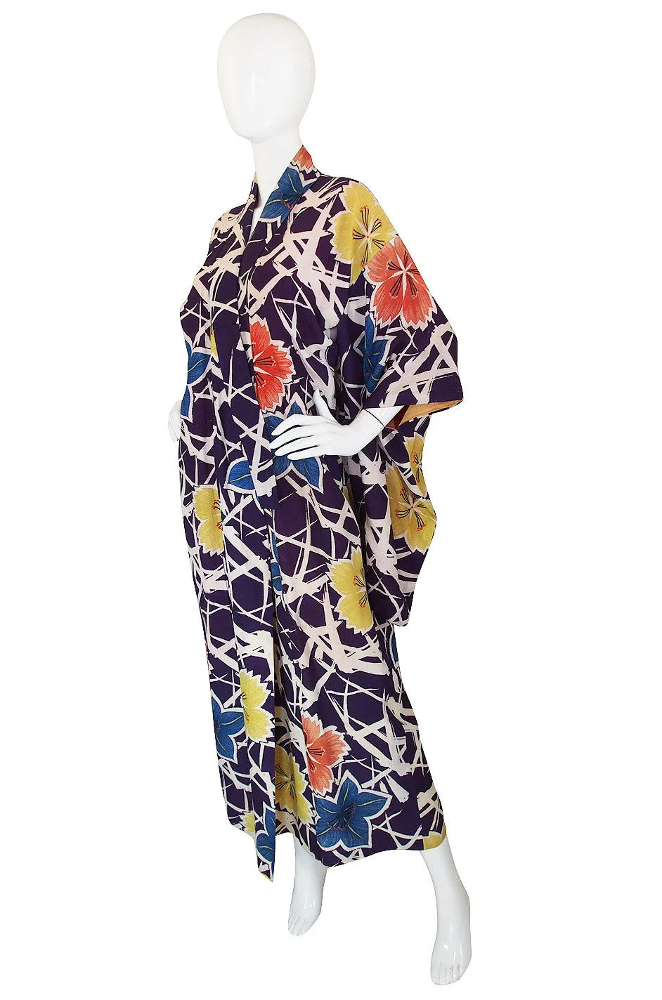 1930s Bright Purple Floral Print Kimono