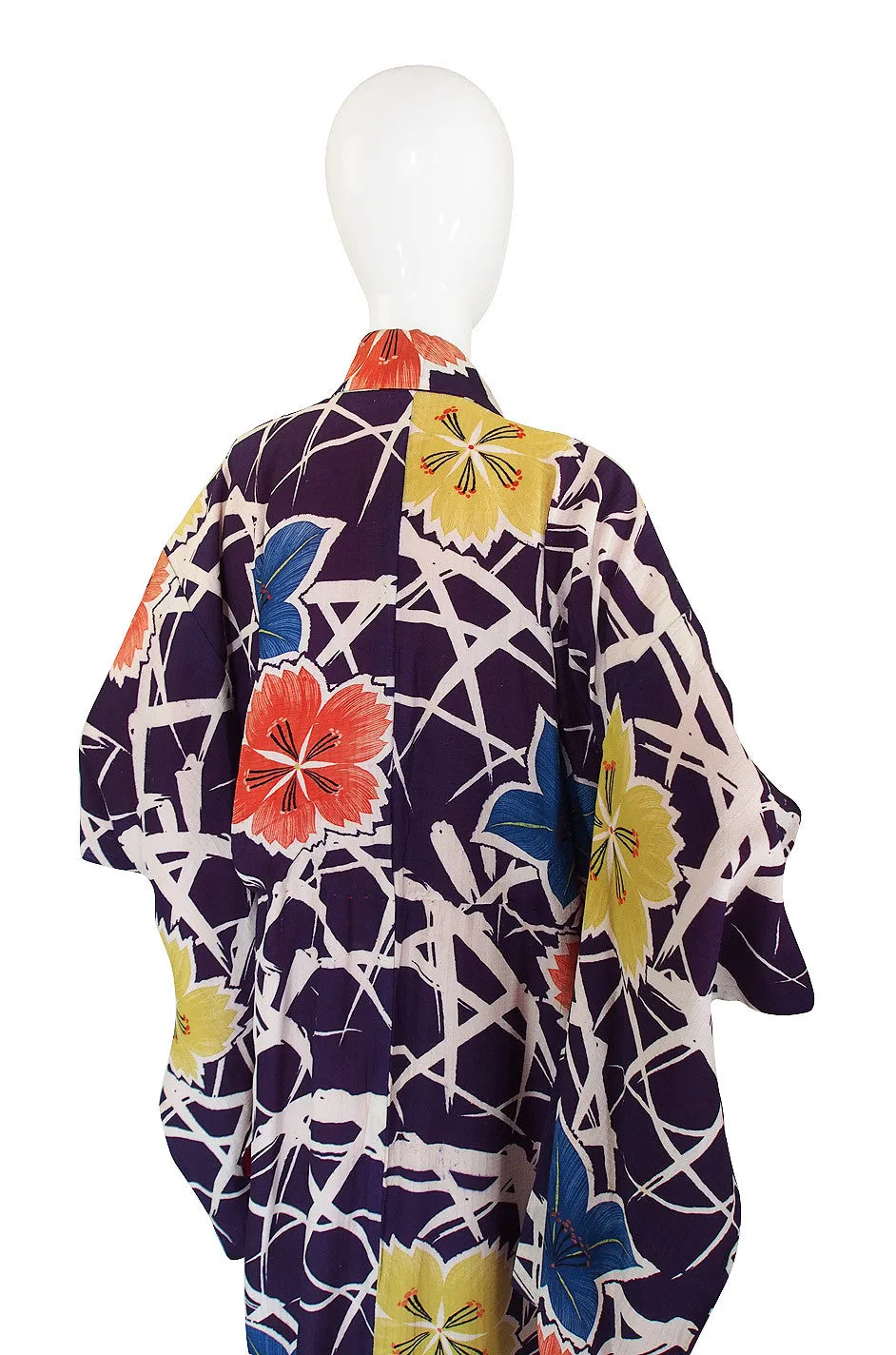 1930s Bright Purple Floral Print Kimono