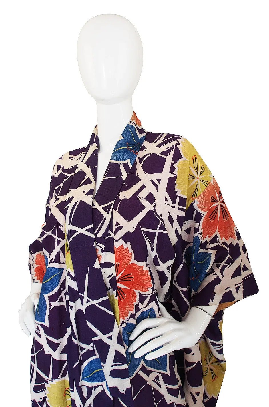 1930s Bright Purple Floral Print Kimono