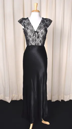 1950s Black Sheer Top Lace Nightgown