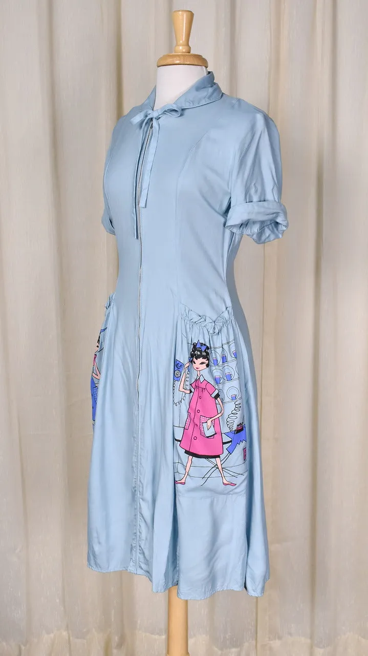 1950s Novelty House Chores Pocket Dress