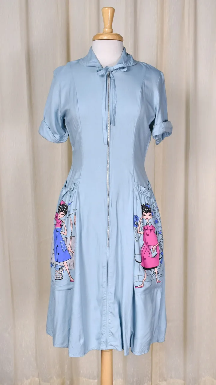 1950s Novelty House Chores Pocket Dress