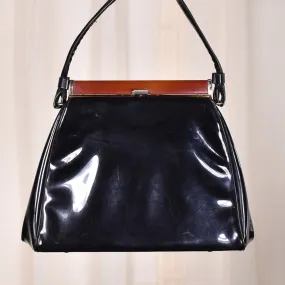 1950s Vintage Black & Brown Patent Bag