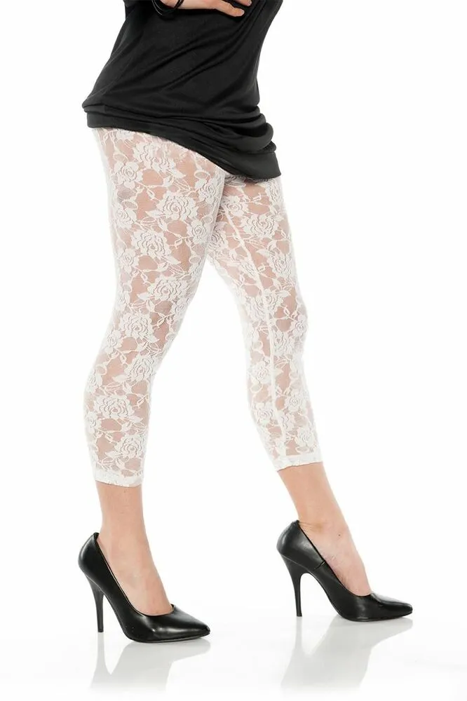 1980 80'S Pop Rock Star Punk Lace Footless Leggings Women