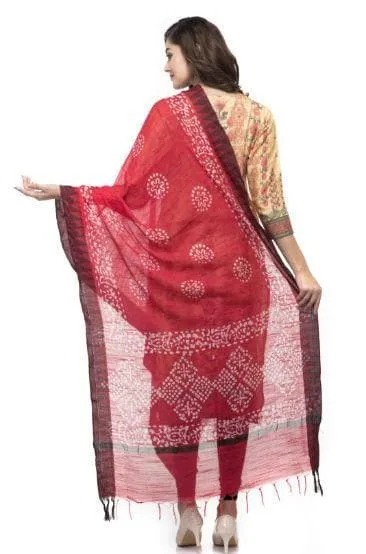 A R Silk Women's Cotton Red Regular Dupatta