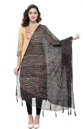 A R Silk Women's Silk Jaipuri Print Black Regular Dupatta