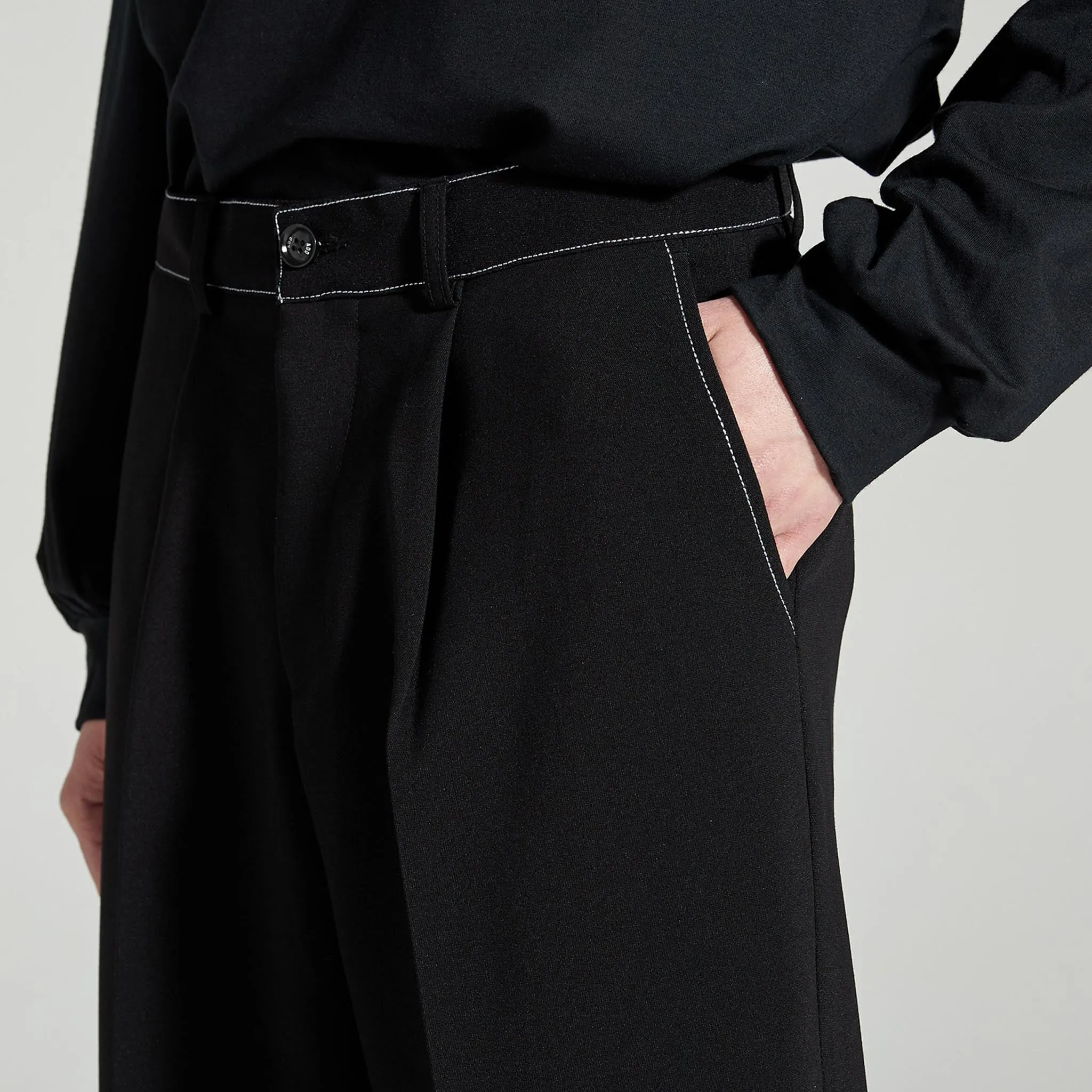 ADD Belt Stitch Extra Super Wide Trouser Black