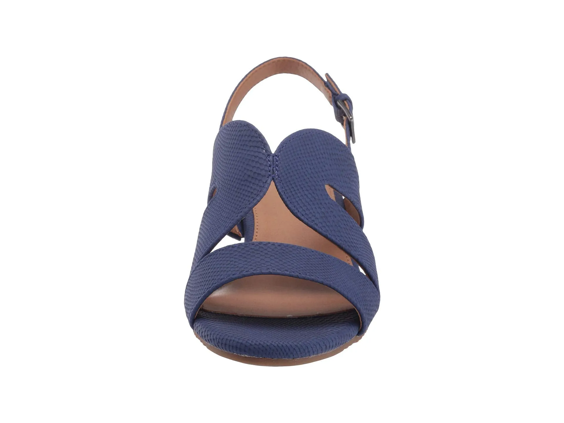 Aerosoles Textured Blue Snake Ankle Buckle Round Open Toe Cork Wedge Sandal