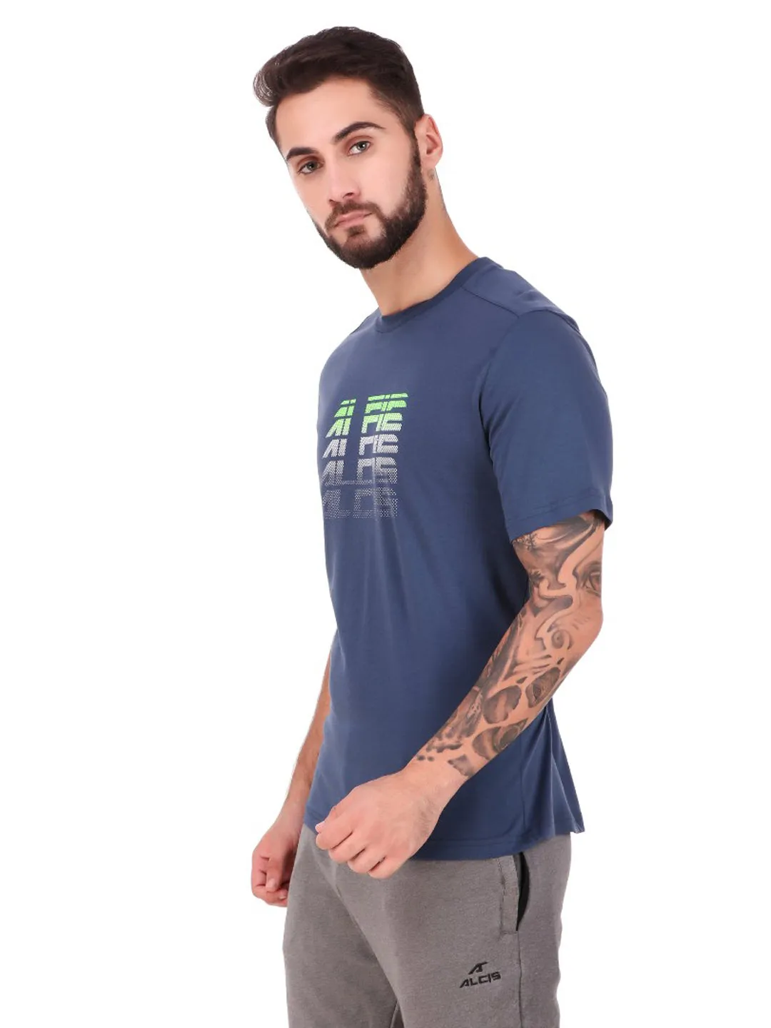 Alcis Men Blue Printed Round Neck T-shirt