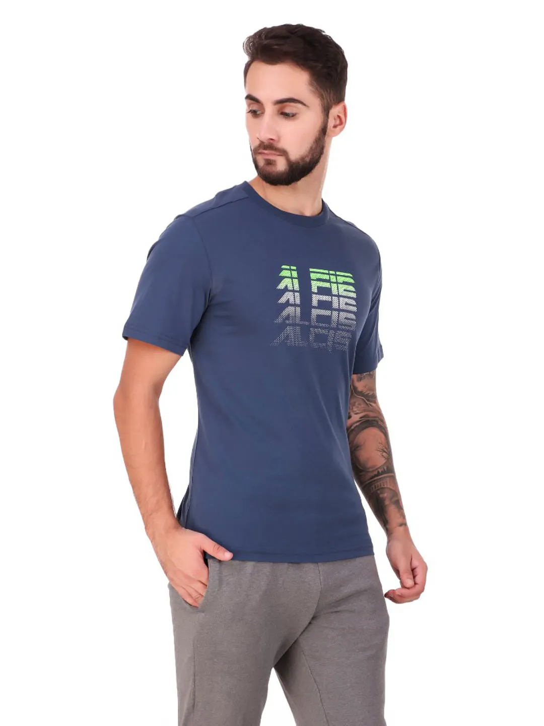 Alcis Men Blue Printed Round Neck T-shirt