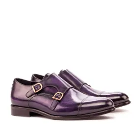 Ambrogio Bespoke Custom Men's Shoes Purple Patina Leather Monk-Straps Loafers (AMB1985)