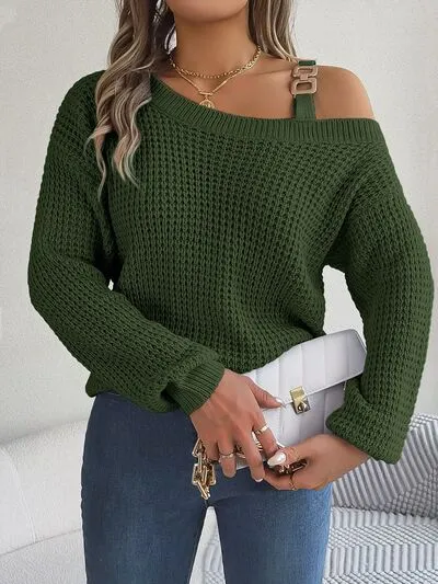 Asymmetrical Neck Long Sleeve Sweater