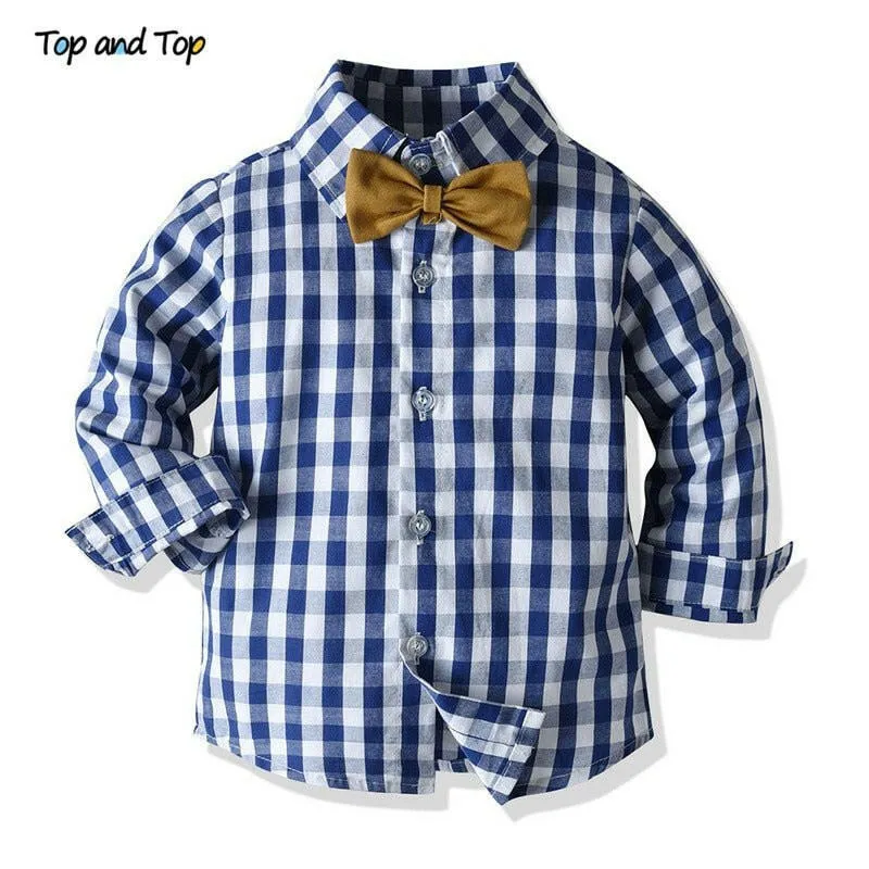 Baby Boy Plaid Bowtie Top Pants Outfits