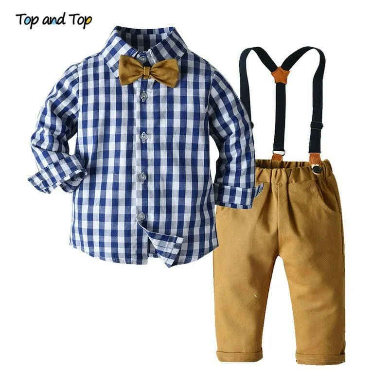 Baby Boy Plaid Bowtie Top Pants Outfits