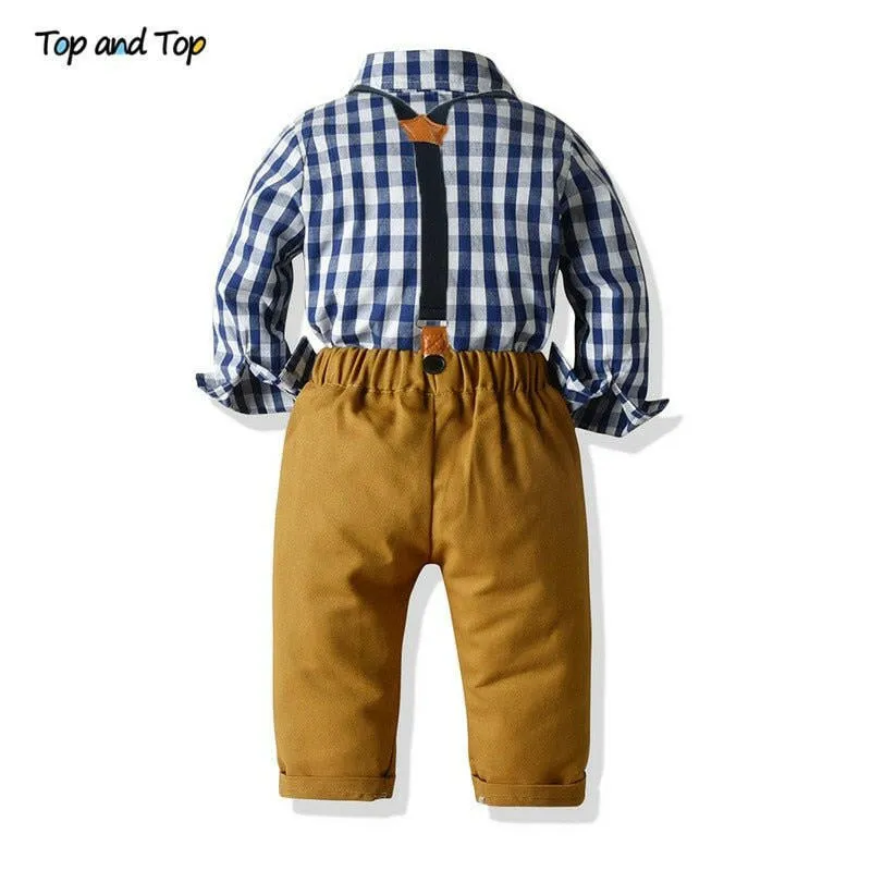 Baby Boy Plaid Bowtie Top Pants Outfits