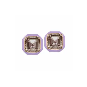 Bea Bongiasca - Candy Octagon Stud Earrings with Smoky Quartz and Lavender Enamel, Yellow Gold and Silver