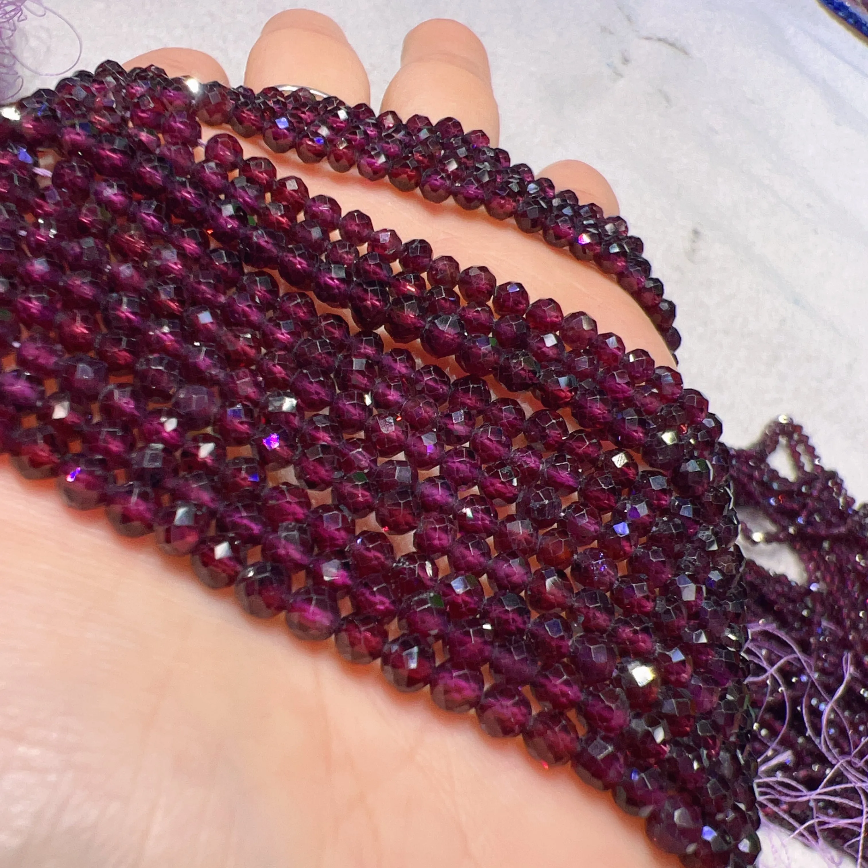 Best Quality in Strands 4mm Natural Rhodolite Purple Garnet Faceted Bead Strands for DIY Jewelry Projects