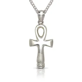 Better Jewelry NEW .925 Sterling Silver Smooth Ankh Pendant w. Cuban Chain Set (Made in USA)