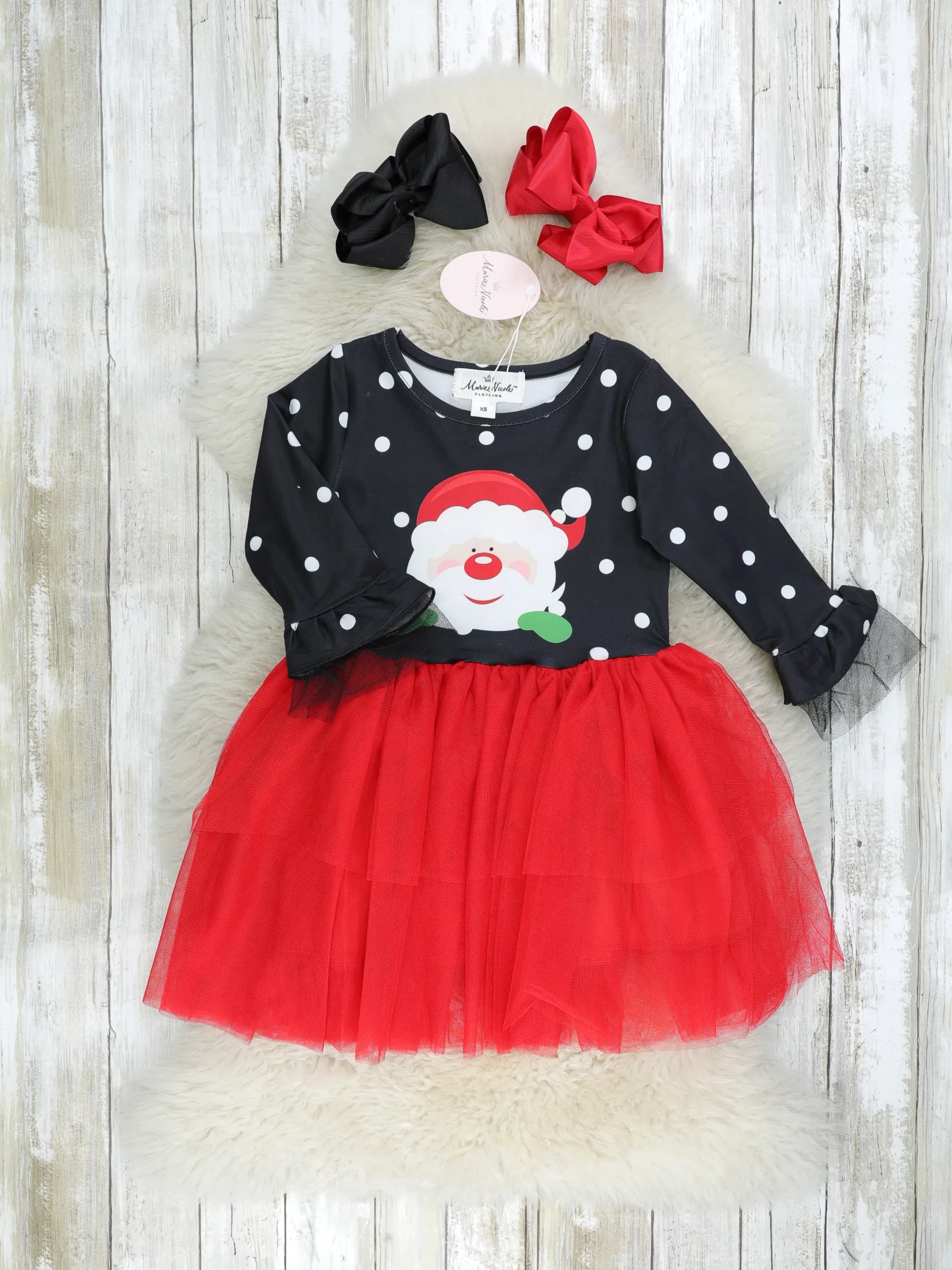 Black & Red Santa Tulle Ruffle Dress