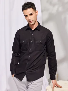 Black Linen Cargo Shirt