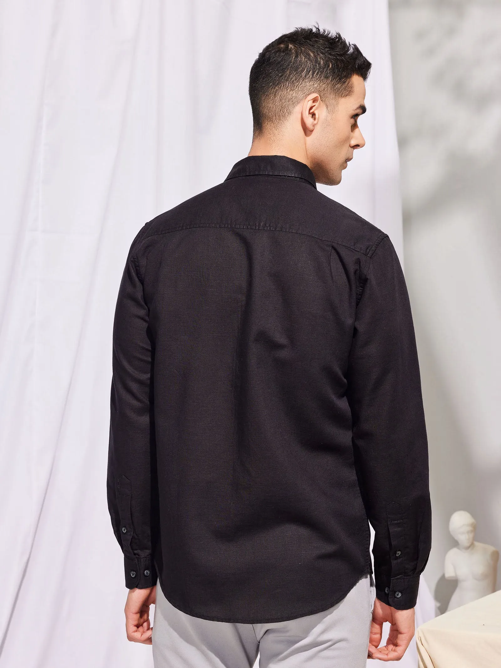 Black Linen Cargo Shirt