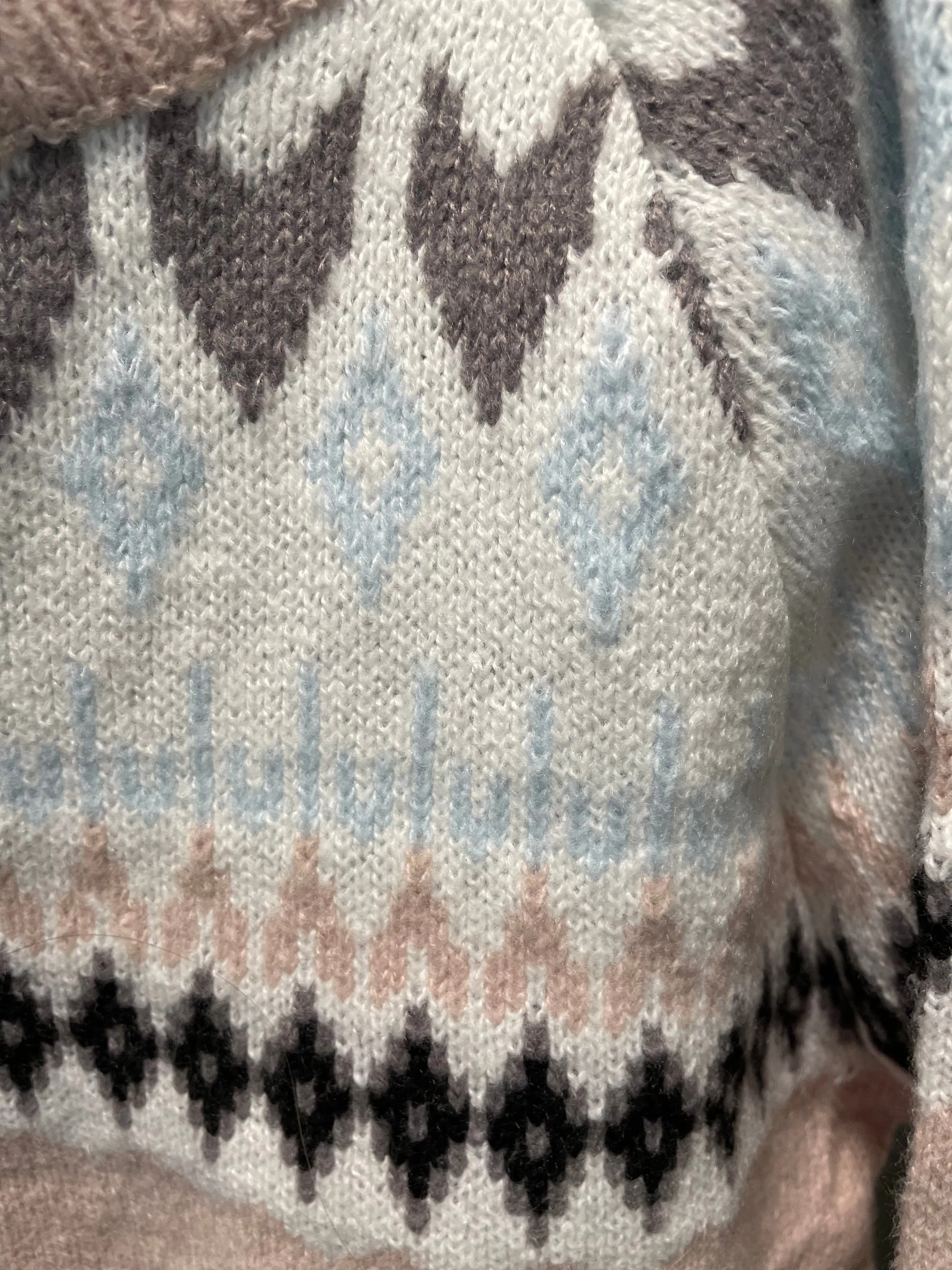 Blush w/ Grey, Black & Blue Print Sweater