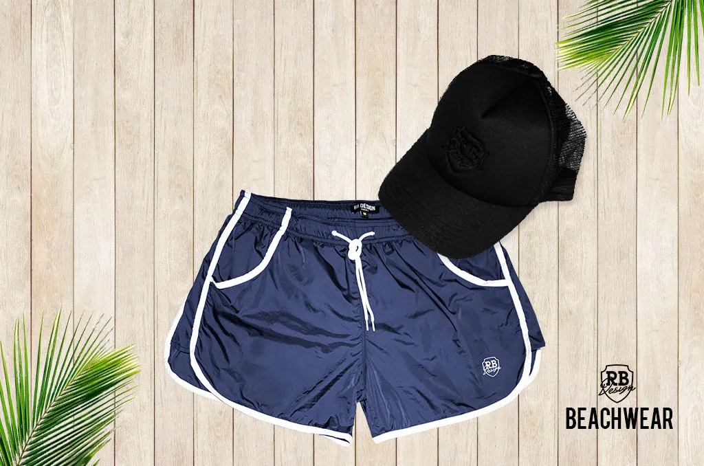 Bundle Dark Blue Mens Swimming Shorts   Black Hat BW02DBB