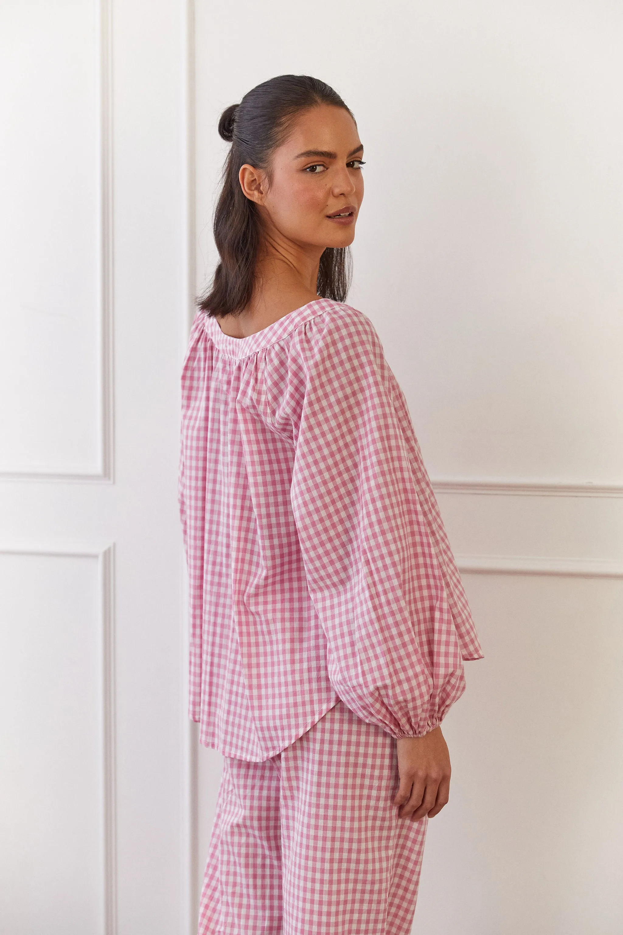 Claire Sleep Set - Long - Cotton - Gingham Berry