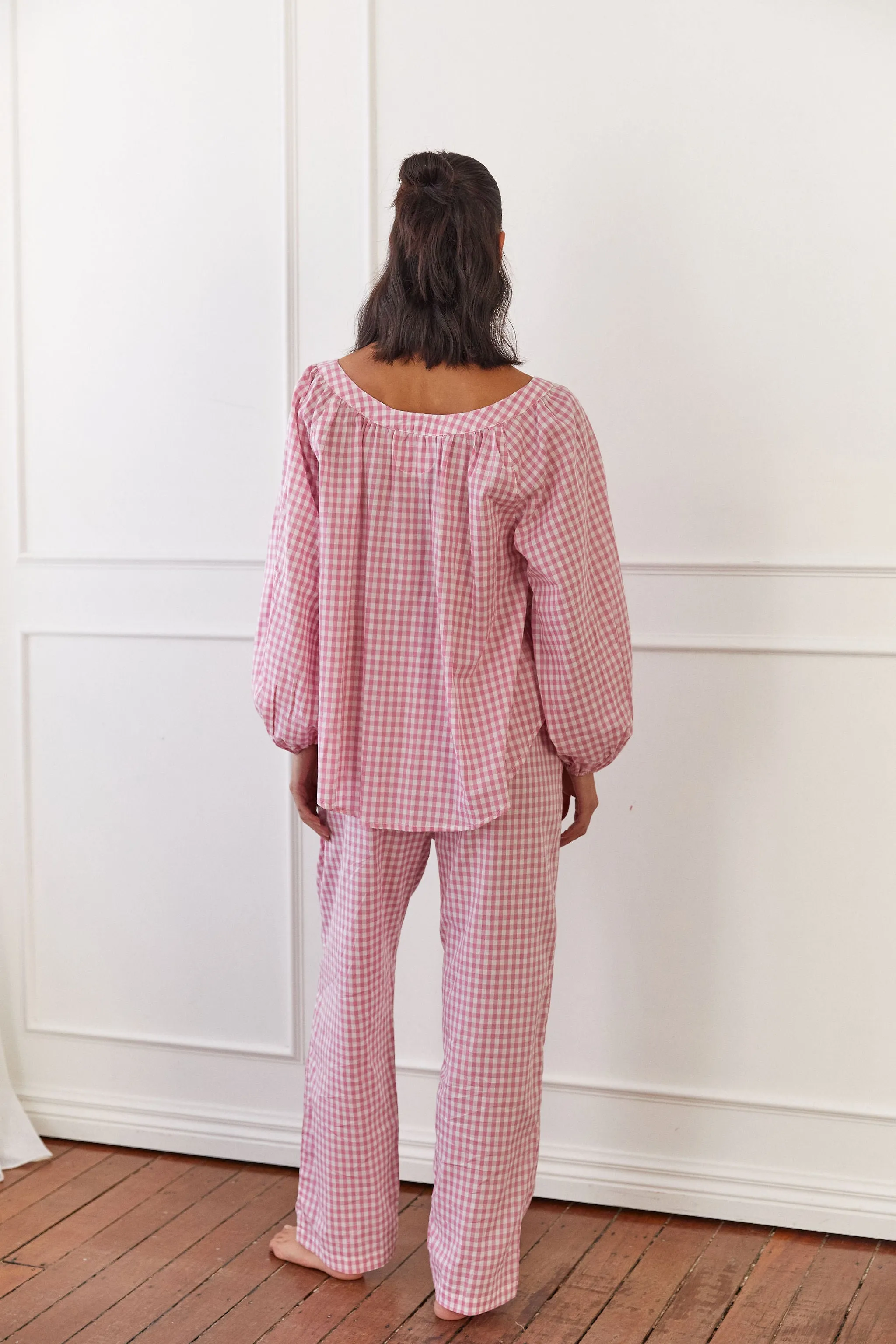 Claire Sleep Set - Long - Cotton - Gingham Berry