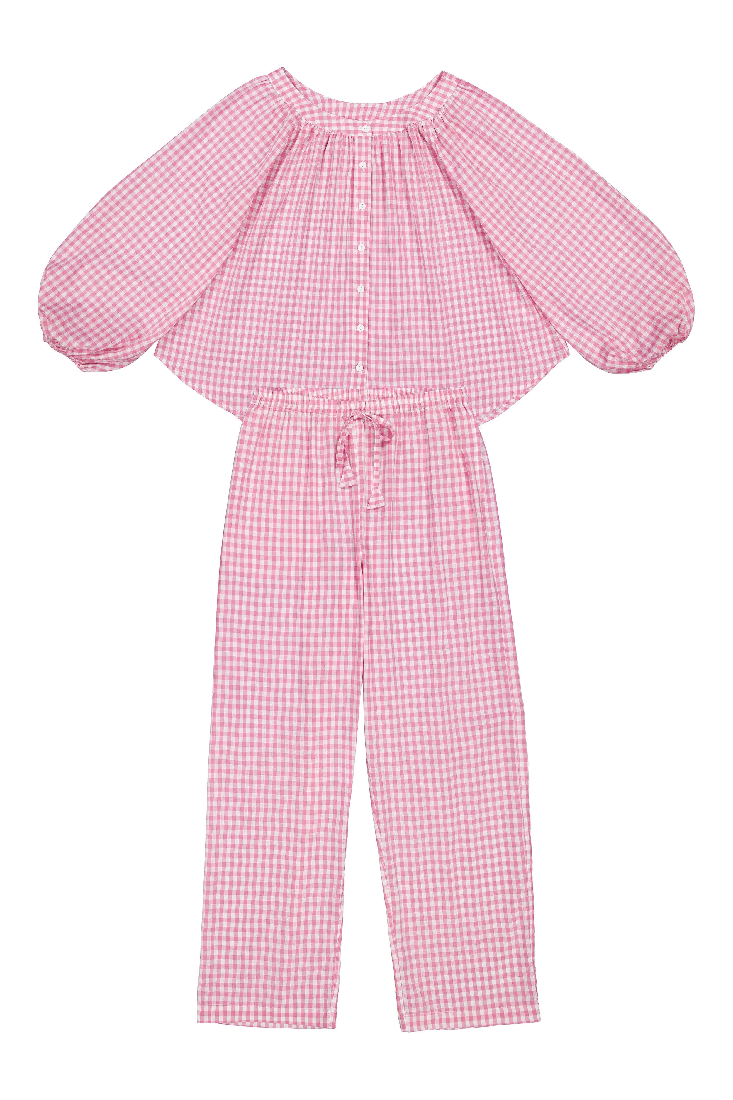 Claire Sleep Set - Long - Cotton - Gingham Berry