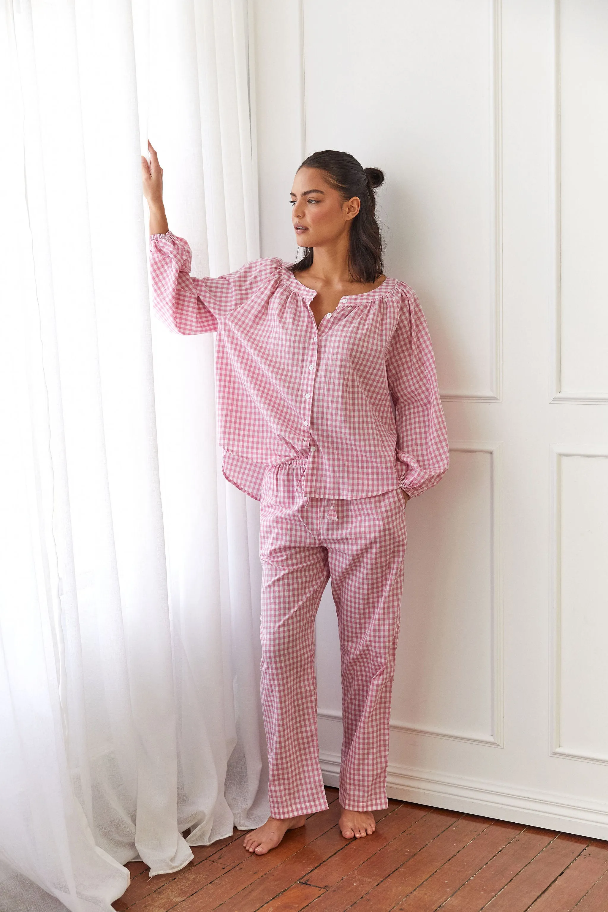 Claire Sleep Set - Long - Cotton - Gingham Berry