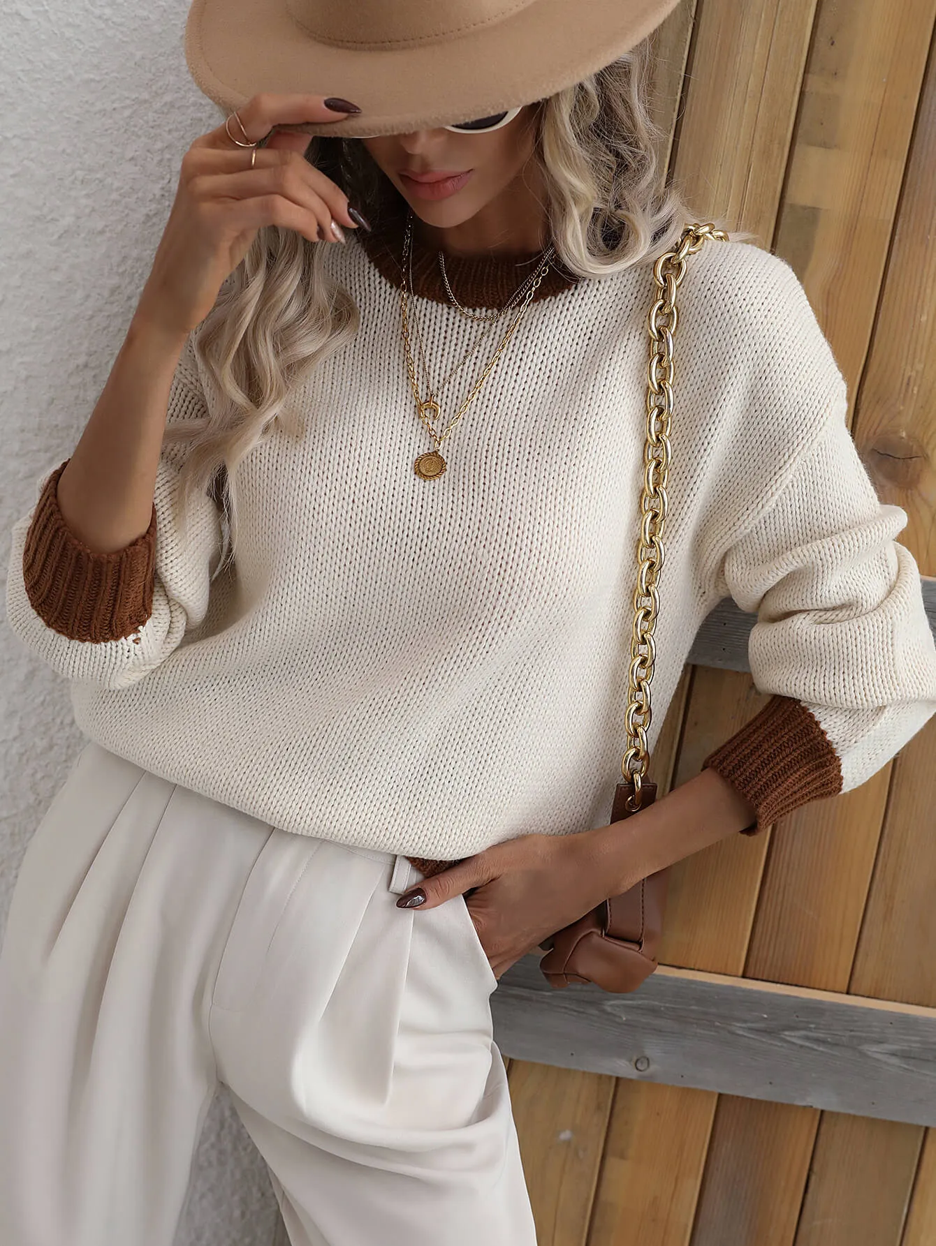 Contrast On Call Pullover Sweater