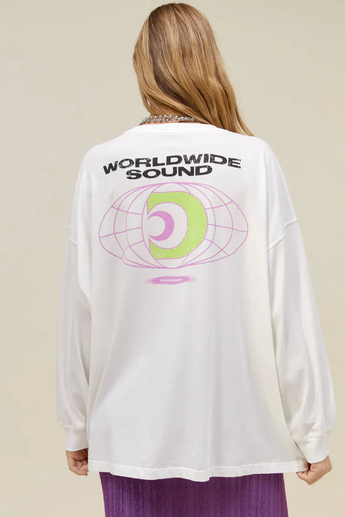 Daydreamer Worldwide Sound Long Sleeve Top - Vintage White