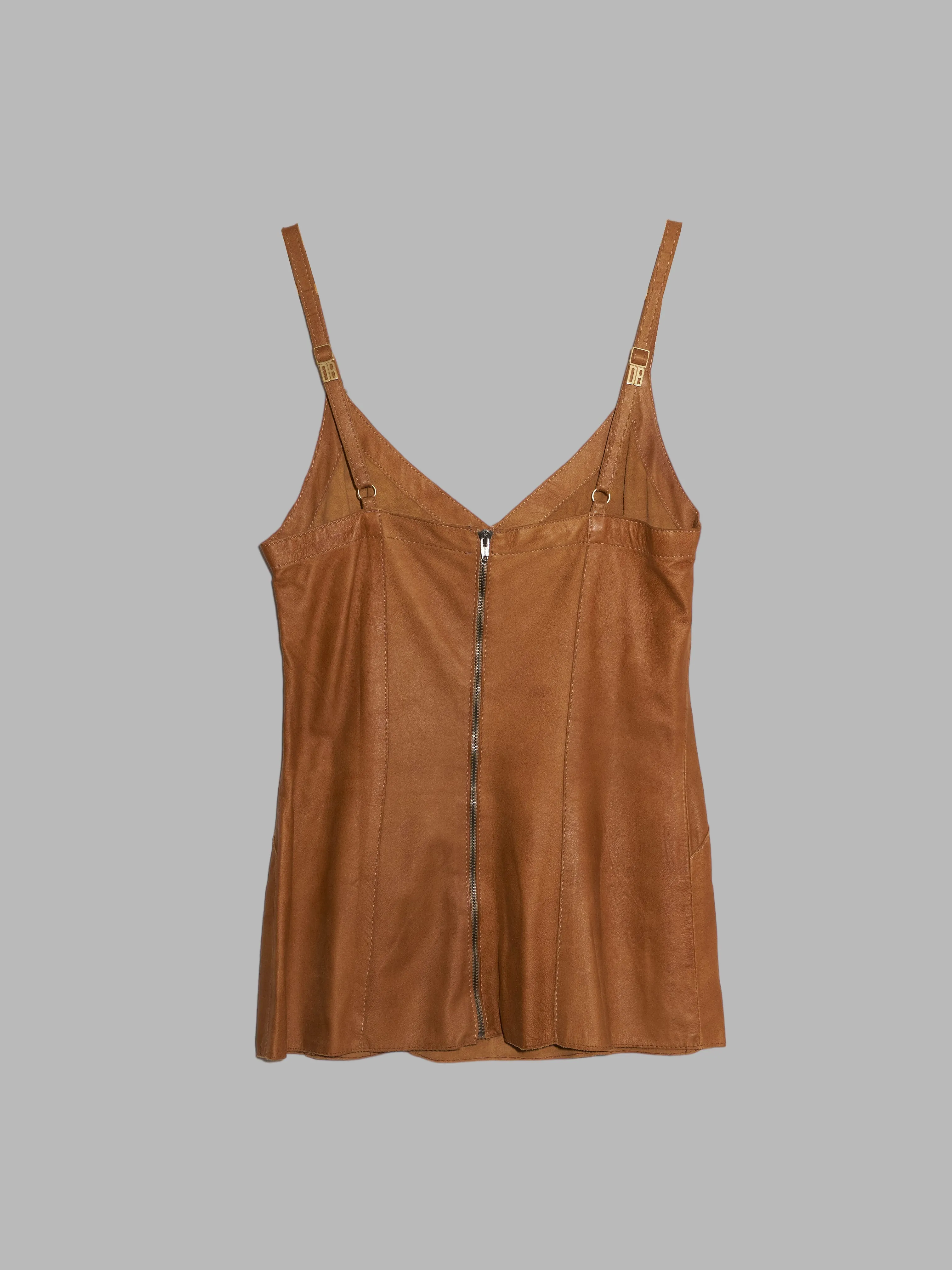 Dirk Bikkembergs 1990s 2000s brown leather bustier top - size 40