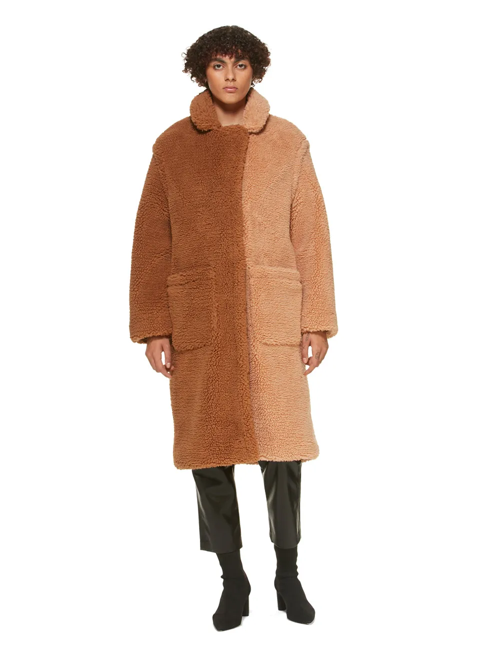 ELAINE - TWO TONED SHERPA TEDDY COAT OVERSIZED, DOUBLE-BREASTED