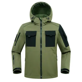 FLEECE MULTI-POCKET HOODED WINDPROOF HARDSHELL JACKET