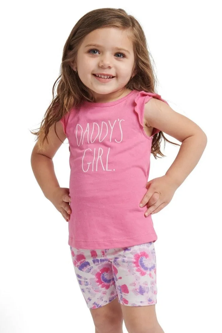 Girls "DADDY'S GIRL" Ruffle Sleeve Tank and Elastic Waistband Short Set