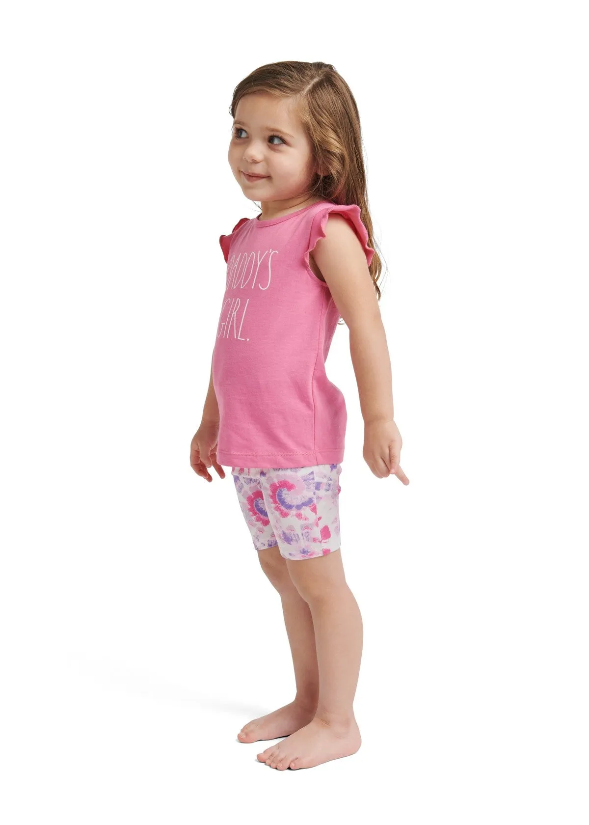 Girls "DADDY'S GIRL" Ruffle Sleeve Tank and Elastic Waistband Short Set