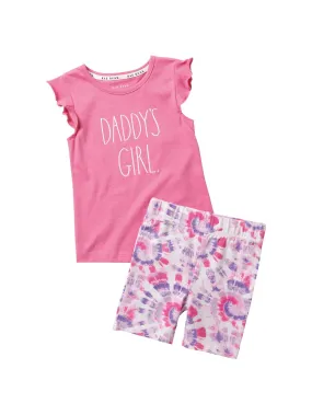 Girls "DADDY'S GIRL" Ruffle Sleeve Tank and Elastic Waistband Short Set