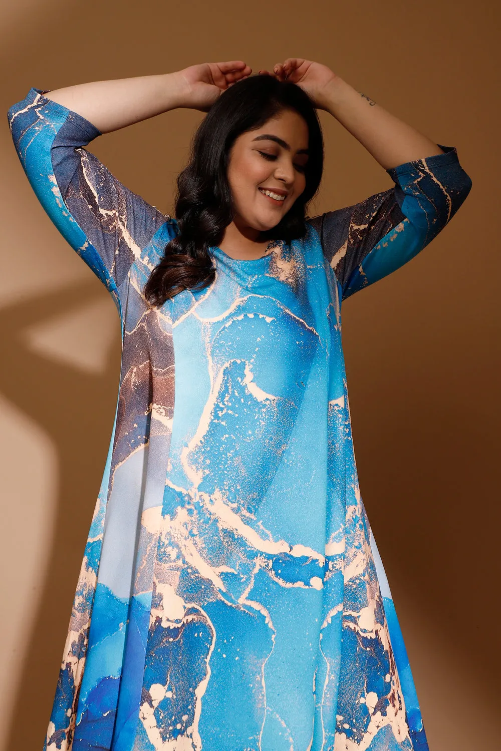 Golddust Printed Blue Plus Size Maxi Dress