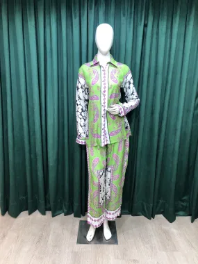 Green Muslin Silk Co ord Set With Digital Print