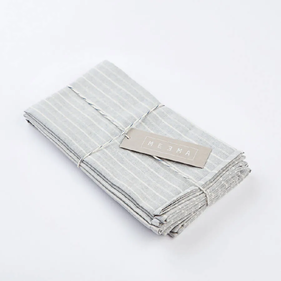 Grey Striped Cotton Napkins - Set of 4