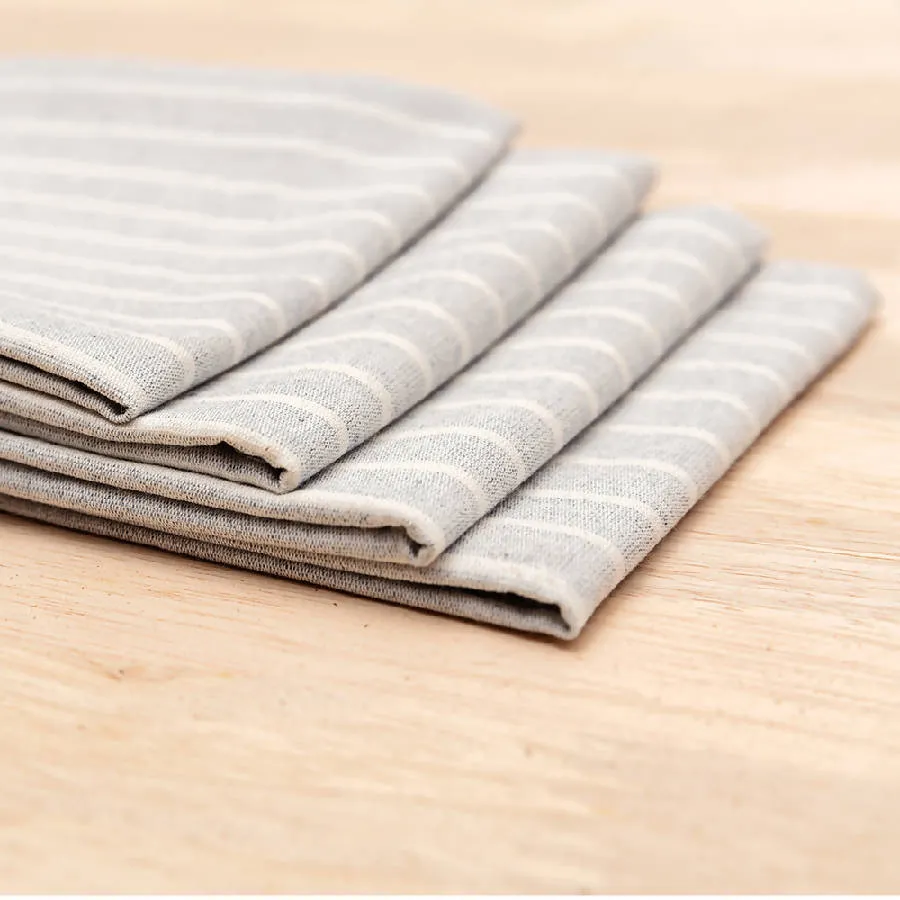 Grey Striped Cotton Napkins - Set of 4