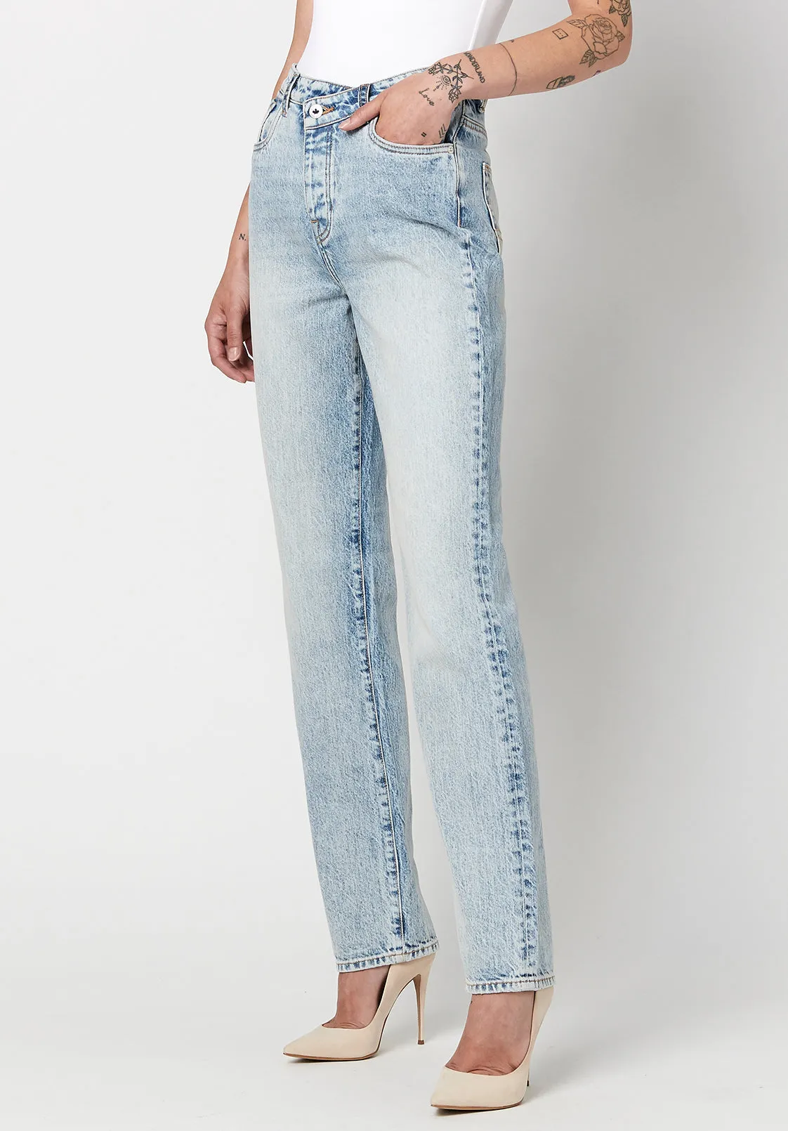 High Rise Straight Jessie Women's Jeans with Asymmetrical Waist - BL15819