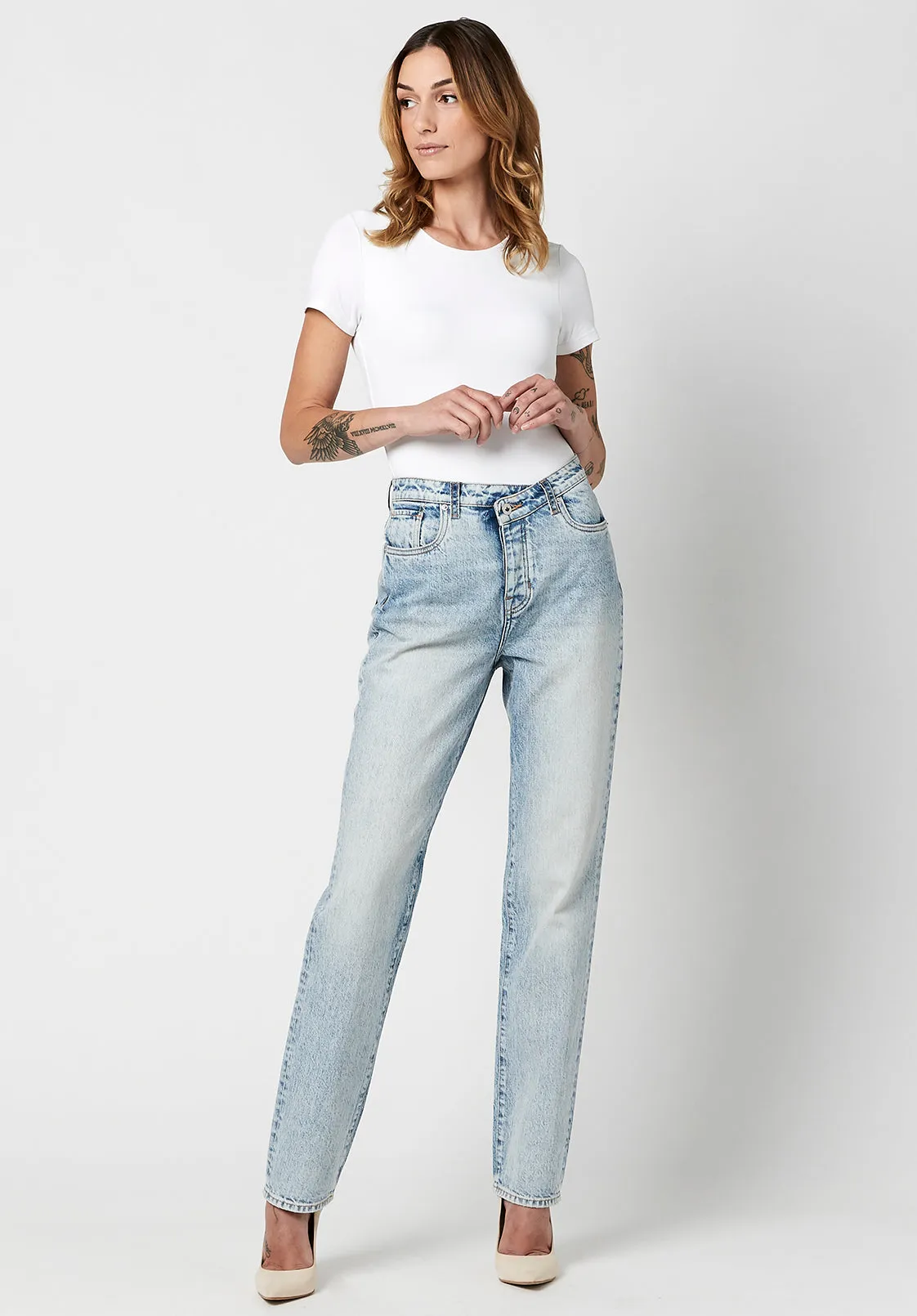 High Rise Straight Jessie Women's Jeans with Asymmetrical Waist - BL15819