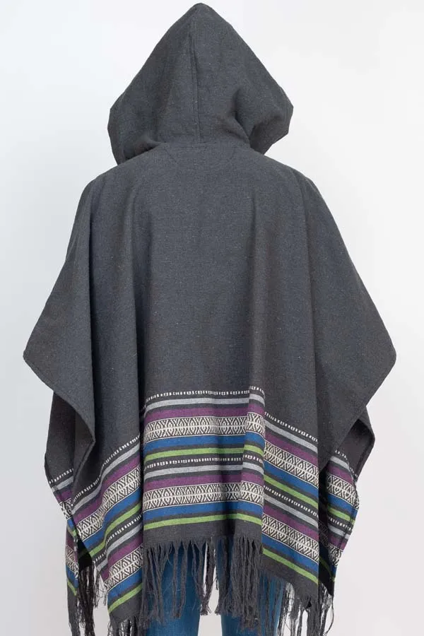 Jacauard Border Hooded Poncho