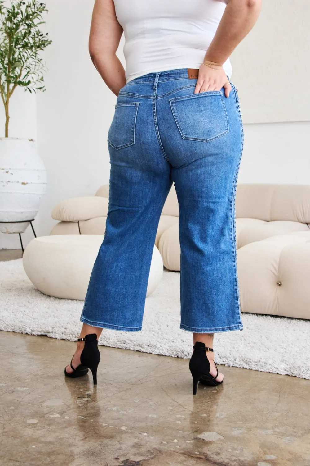 Judy Blue, Braid Side Detailed Wide Leg Jeans