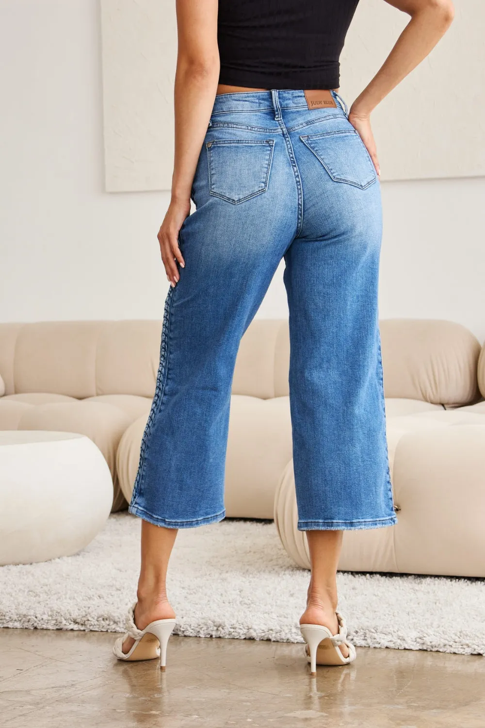 Judy Blue, Braid Side Detailed Wide Leg Jeans